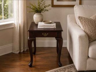 Bombay Company Queen Anne Side Table - Cabriole Legs, Brass Hardware