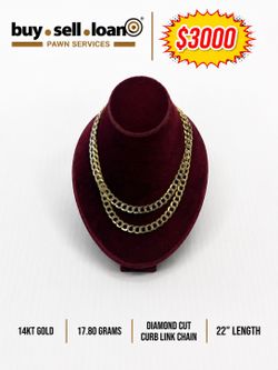 YELLOW GOLD DIAMOND CUT 14KT CHAIN 22”