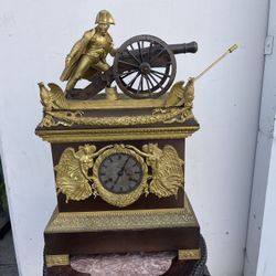19th C.  French Empire-style “Napoleon at the Battle of Montereau” Mantel Clock 