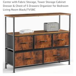 New Open Box. Modern Entertainment Center with Fabric Storage, Tower Storage Cabinet Dresser & Chest of 5 Drawers Organizer