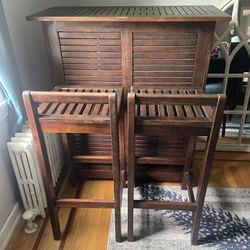 Wooden Bar Set with Two Stools