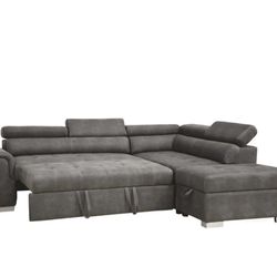 Acme Thelma Sectional Sofa w/ Sleeper & Ottoman in Gray 50275

