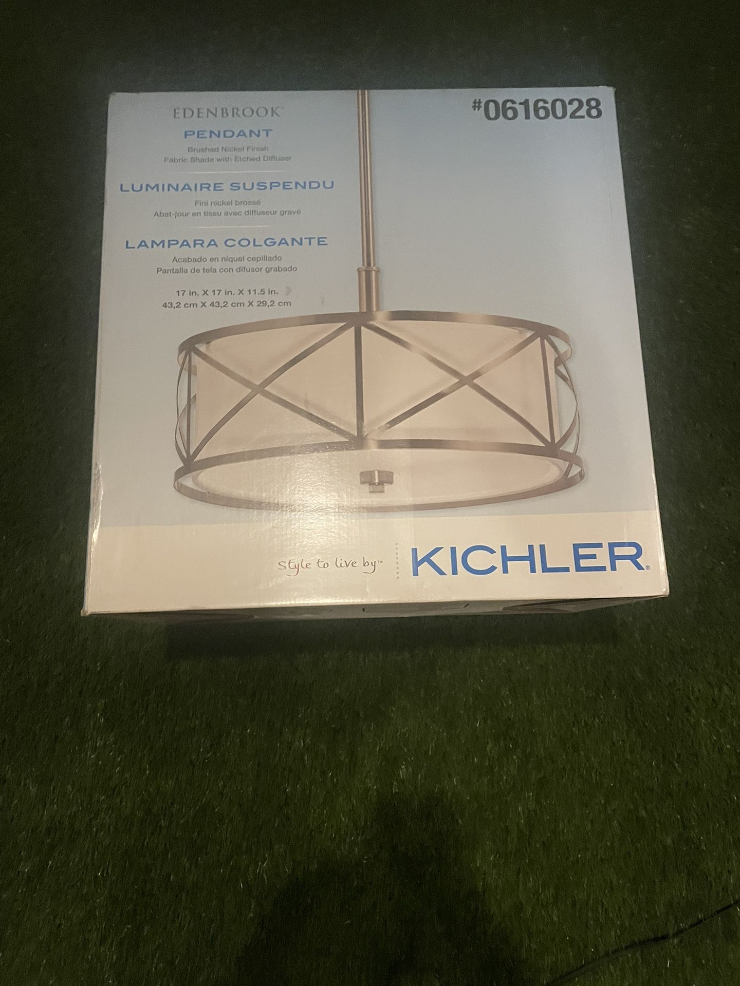 Kichler Edenbrook 3 Light Brushed Nickel Modern/contemporary Etched glass Drum Medium Hanging Pendant light