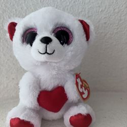 Ty White Bear Holding A Heart