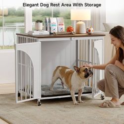 31" Heavy Duty Foldable Dog Crate Furniture, Small Dogs, White Fold it away when needed, while removable wheels and spring locks make everyday use mor