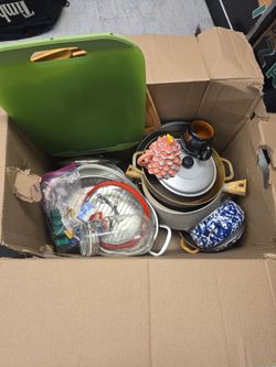 Kitchen pots pans and mugs etc