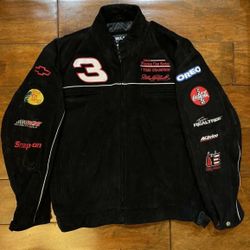 Dale Earnhardt #3 7 Time Champion Black Suede Jacket Men Size XL Wilsons Leather