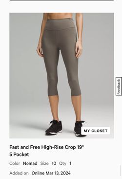 EUC lululemon Fast and Free High-Rise Crop 19” w/ pockets, sz 10 - Nomad (olive green)