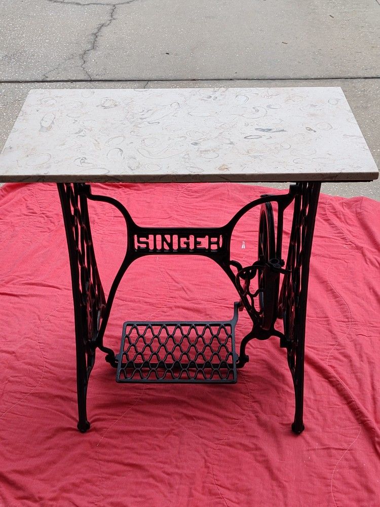 Antique Singer Sewing Machine Marble Top Table