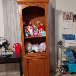 Glass Top Table And 2 Brown Shelves