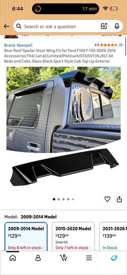 NeespoC Rear Roof Spoiler Visor Wing for Ford F-150 2009-2014 Gloss Black Sport Style