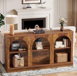 63" Arched Console Wooden Entryway Table with Storage