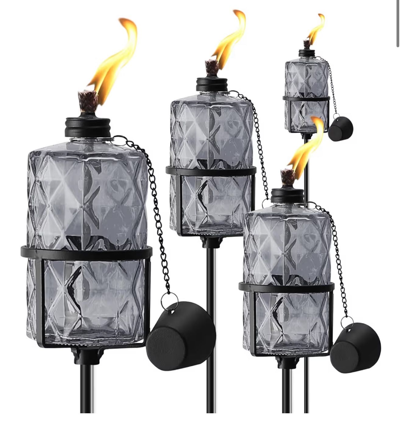 Pack Gray Glass Garden Torch ,60-Inch Outdoor Torch Garden Décor, Upgraded 12 oz Citronella Torches