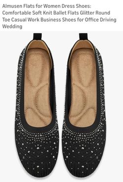 LADIES BLACK RHINESTONE FLATS SIZE 9