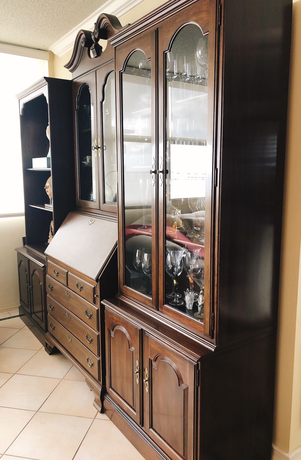 Beautiful wooden modular book shelf and secretary desk with hutch