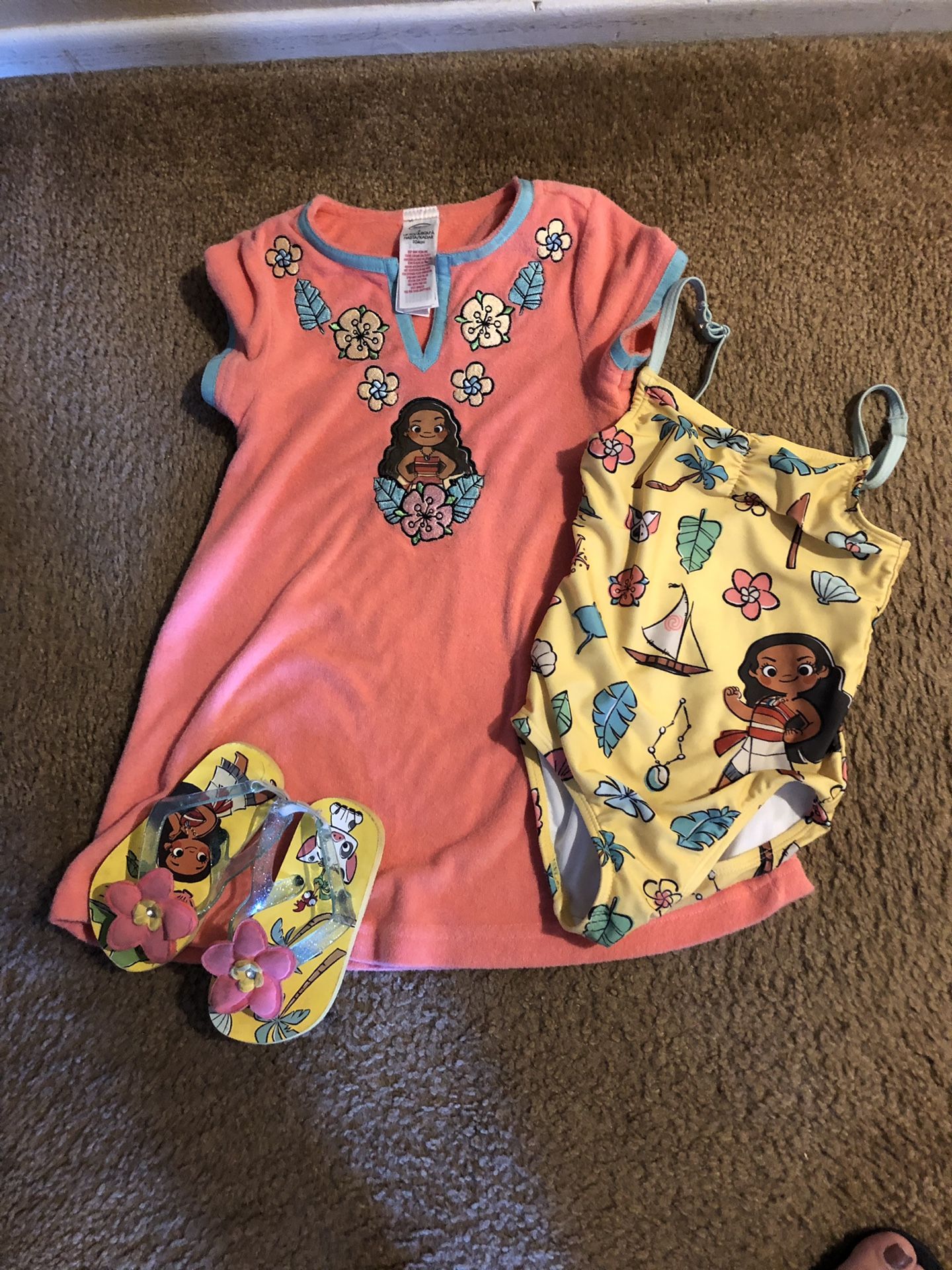 Moana Swimsuit cover and flip flops