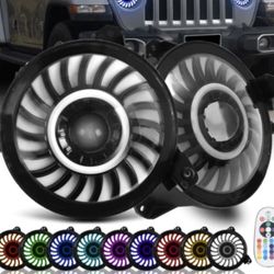9” Inch Round Headlights Led Projectors with Drl Halos RGB colors 