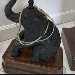 Maitland Smith Bronze & Leather Table Top Elephant Lamp.  Amazing Details On Elephant & Finial. Just Gorgeous. Was More Than $1,000!