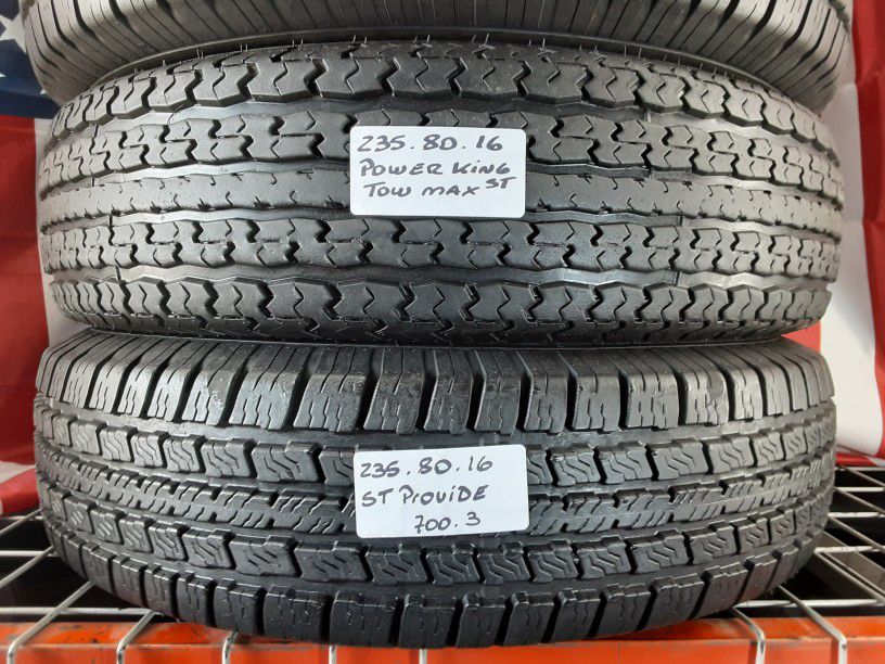 💥4 PRE-OWNED USED TIRES💥 ST235/8016 POWERKING 10PR TRAILER TIRES 235 80 16 