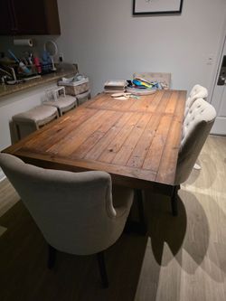 Wood Dining Table w/ 4 Chairs & Bench