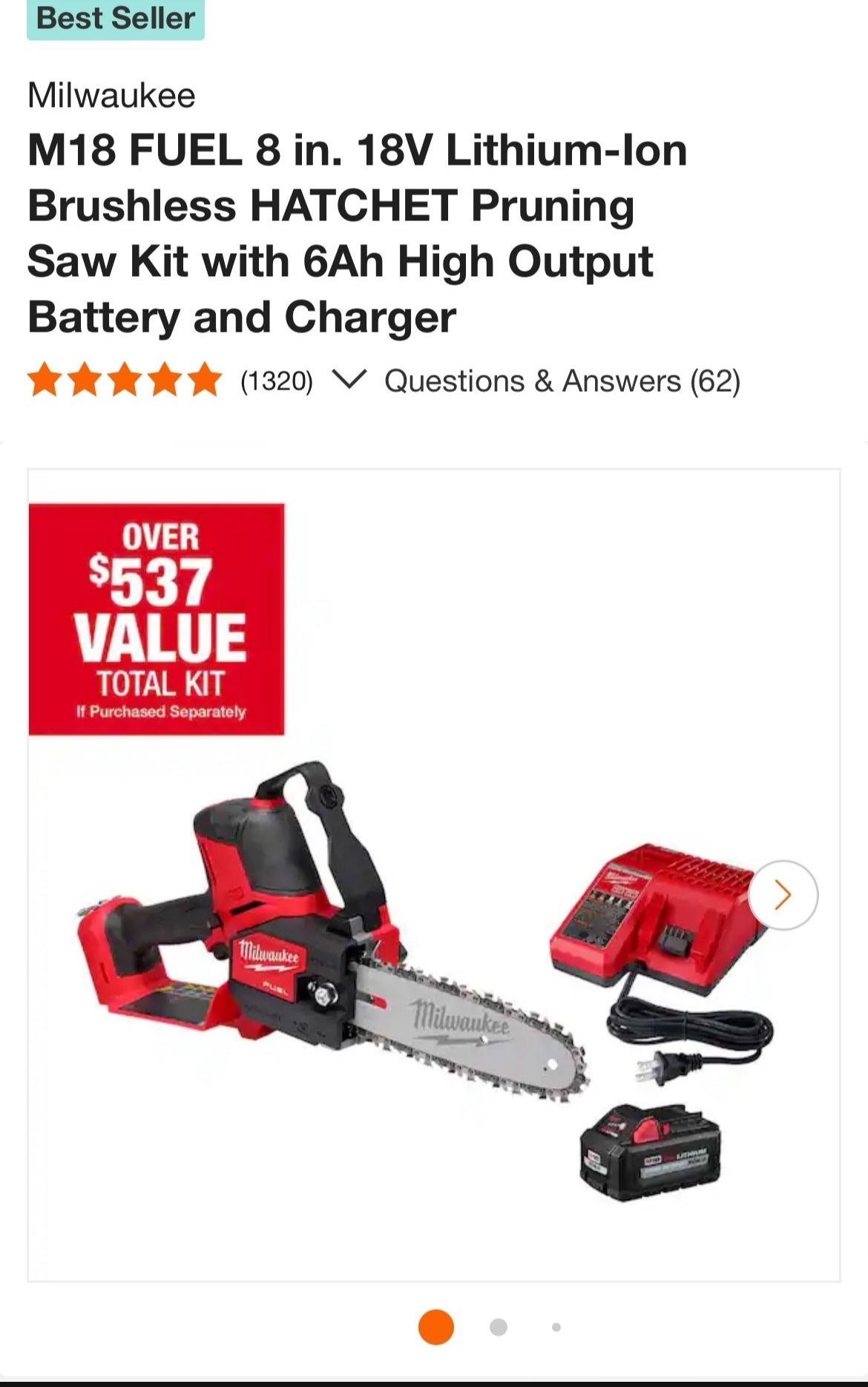 Milwaukee M18 FUEL 8 in. 18V Lithium-Ion Brushless HATCHET Pruning Saw Kit with 6Ah High Output Battery and Charger