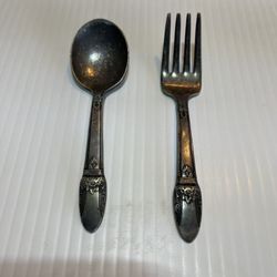 1847 Rogers Brothers Silver Baby Dinner Utensils USA Approximately 4”