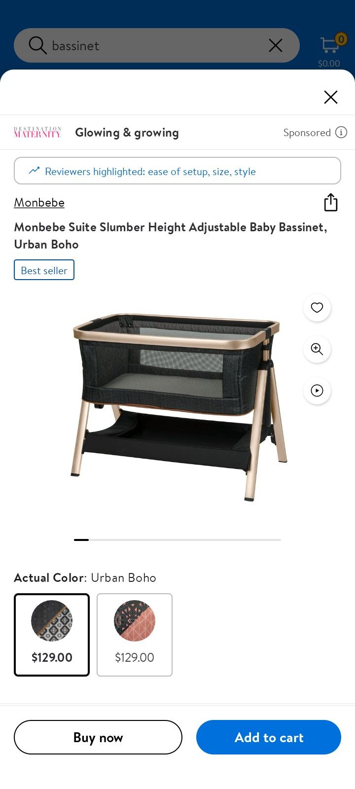 Monbebe Suite Slumber Height Adjustable Baby Bassinet