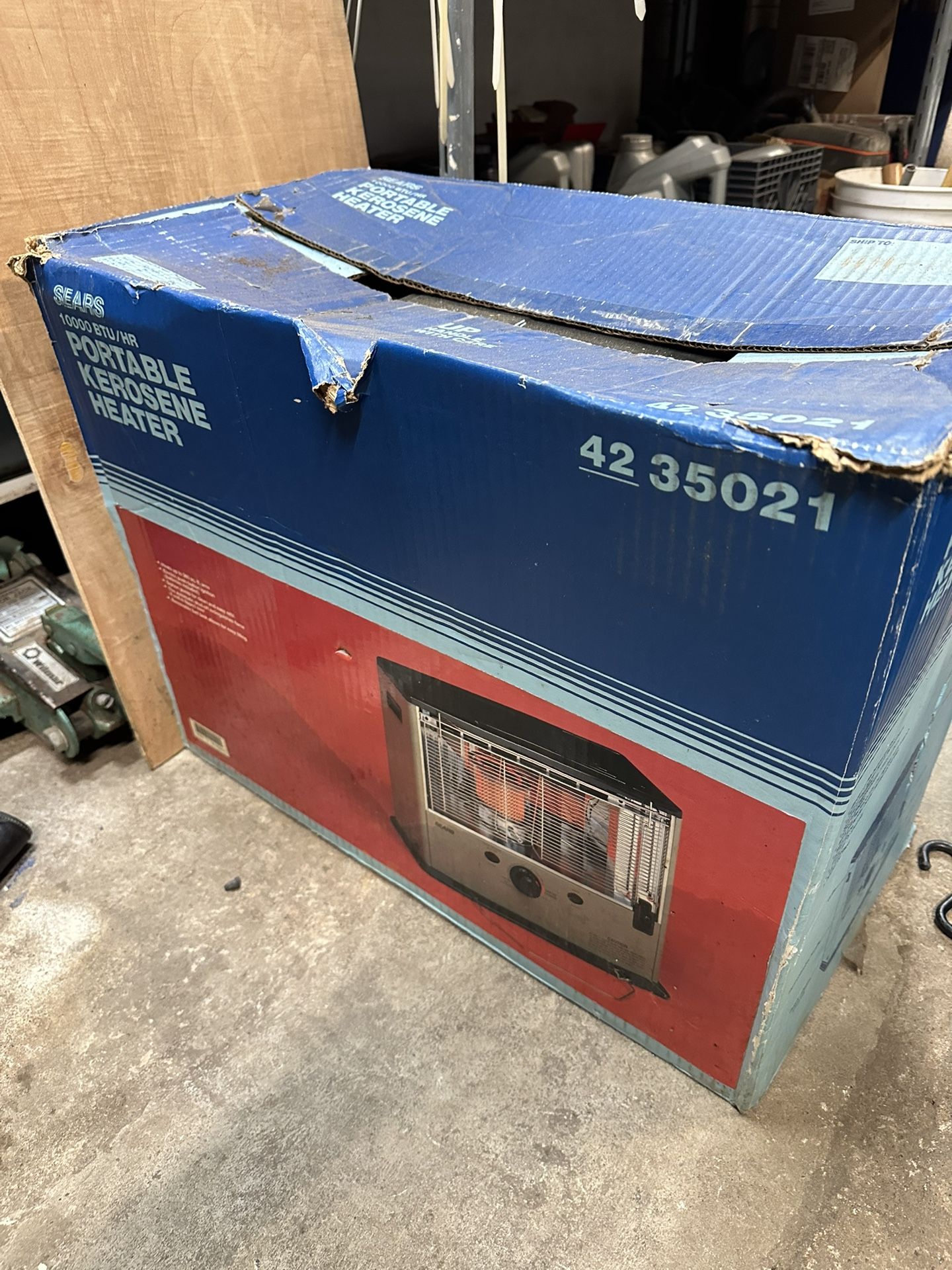 Sears Kerosene Heater With Jug Of Fuel