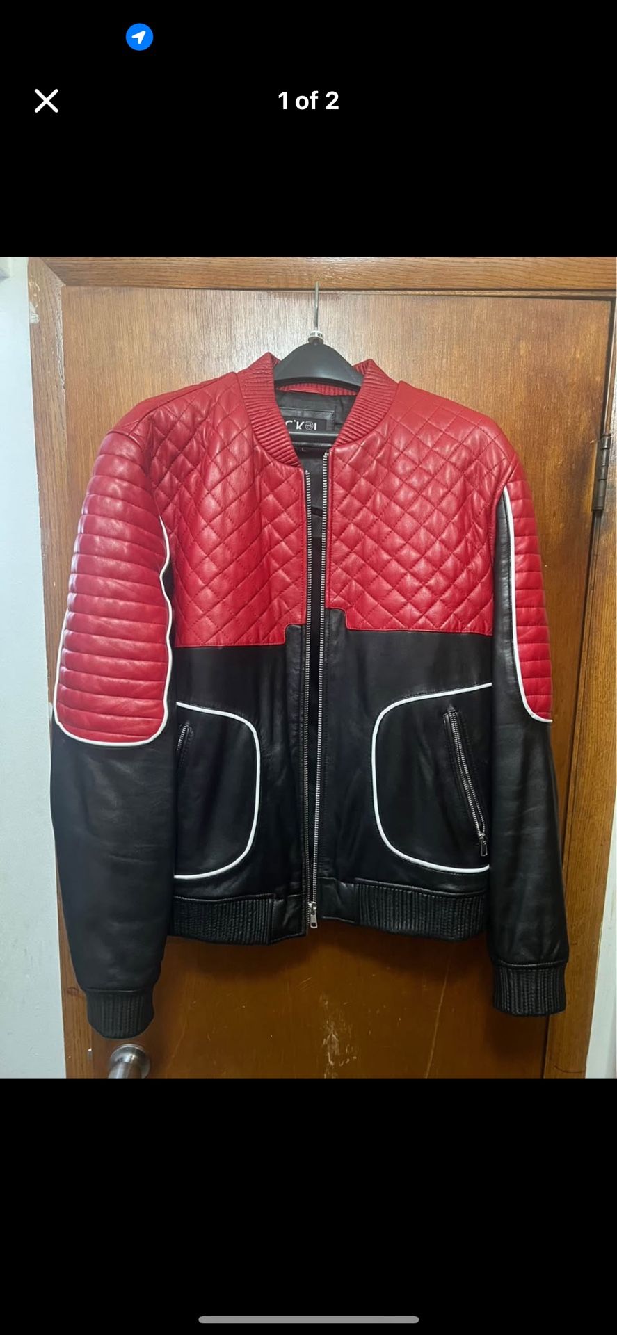 MENS LEATHER MOTO BOMBER JACKET WORN ONCE size L