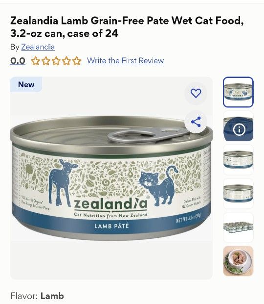 Unopened Case Of Zealandia Grain Free Cat Food Lamb Pate