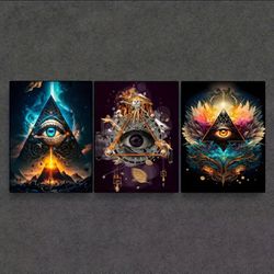 3pcs/set Abstract Canvas Print Posters, Masonic All Seeing Eye Canvas Wall Art Paintings,