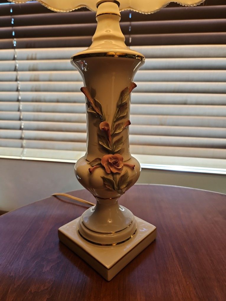 Lamps Vintage Pair Porcelain ROSE Design ! BEAUTIFUL