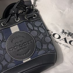 Coach Dempsey Mini Bucket Bag - Signature Jacquard (Navy/Denim)
