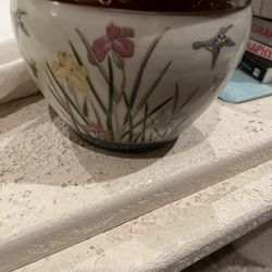 New England pottery 6 inch fish bowl floral planter.