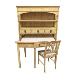Vintage Faux Bamboo Corner Desk With Hutch And  Chair