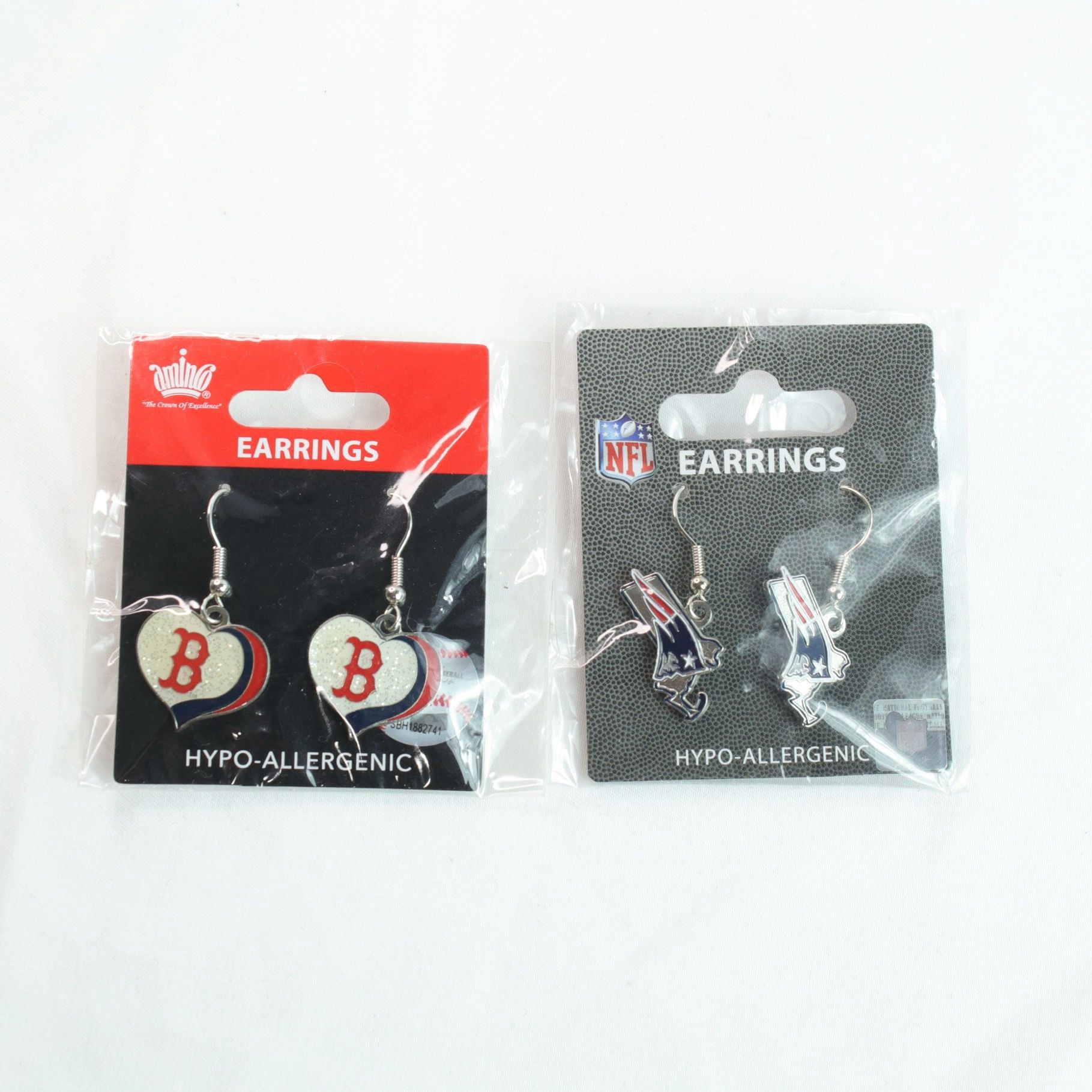 Amino MLB Boston Red Sox + NFL New England Patriots Earring 2 Pack Bundle - NEW