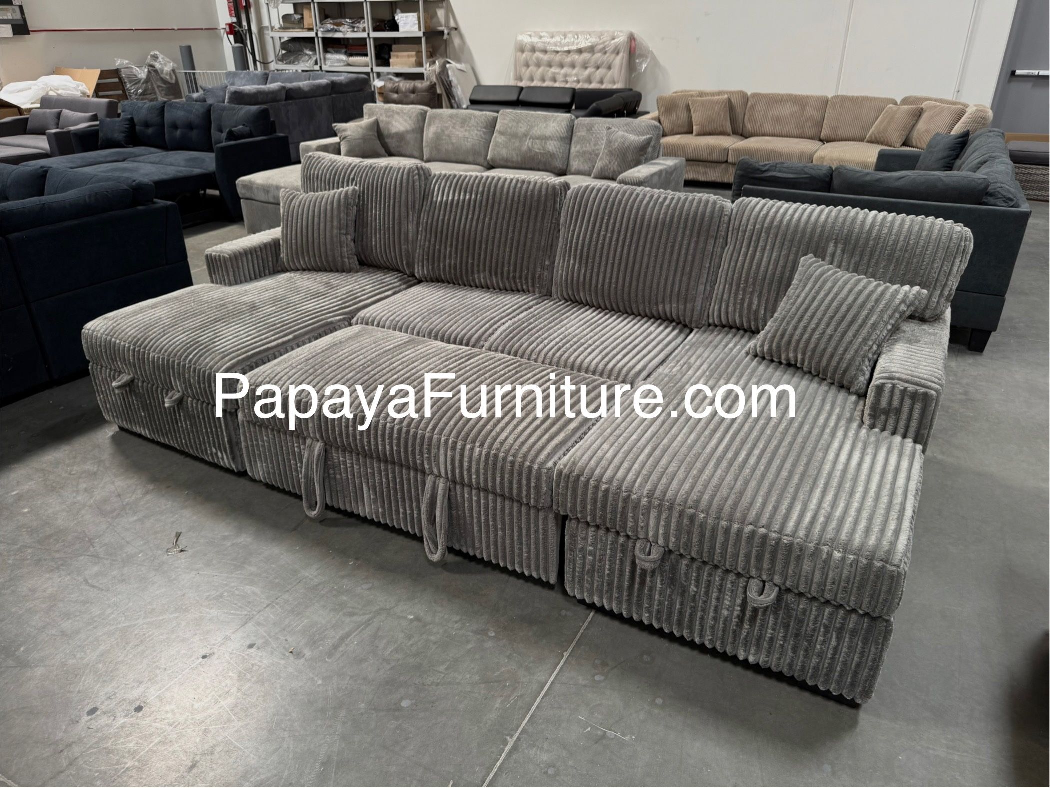 New! Great deal! 120” Ultra Large Sectional Sofa Bed, Double Chaise Sectional, Super Comfort Corduroy Couch, Sectional, Sofa, Couch, U-Shaped Couch, S