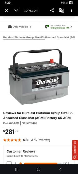 Group 65 Duralast 12Volt Agm Battery F250/ 350 Dodge Ram Diesel