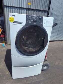 Kenmore ELITE HE3T front-load washer stainless steel drum with pedestal