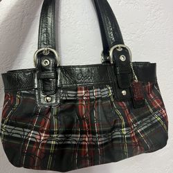 Coach Poppy Tartan Plaid Tote Shoulder Handbag G1082-F15228 