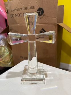 Crystal Glass Cross Figurine with Base M