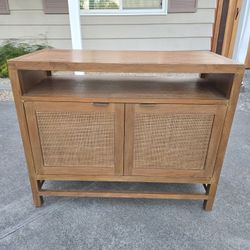 Blake - Crate & Barrel -  Light Brown Teak and Rattan TV Console