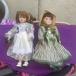 Two.  Porcelain.  Dolls.  Antique.   