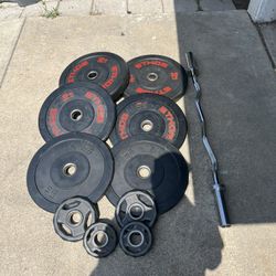Bumper Plates Olympic Weights With Curl Bar
