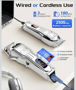 KIKIDO Haircutting Kit Corded/Cordless Rechargeable LED Display Silver SH-2576T