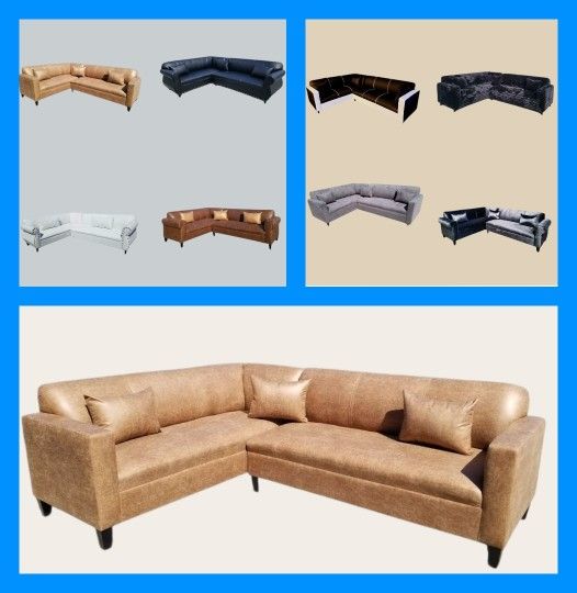 BRAND NEW 7X9FT SECTIONAL COUCHES  DAKOTA CAMEL LEATHER,  CUSTOM MADE AVAILABLE 