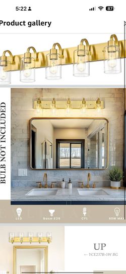 5-Light Vintage Vanity Lighting for Bathroom, 32-Inch Wall Mount Light Fixture with Glass Shade, Brushed Gold Finish, YCE237B-5W BG It brand new  588-