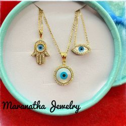 Turkish Evil Eye Pendants, 14k Gold
