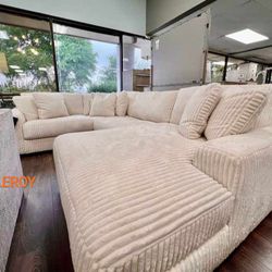 Ashley Lindyn Ivory Cloud Soft Cozy Fluff Puffy Oversized Deep Seating Luxury Sectional Couch With Chaise 