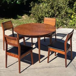 1960s Mid-Century Modern Round Walnut Dining Table – Brass “X” Inlays